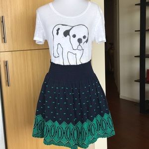 J Crew navy and green cotton lined skirt.